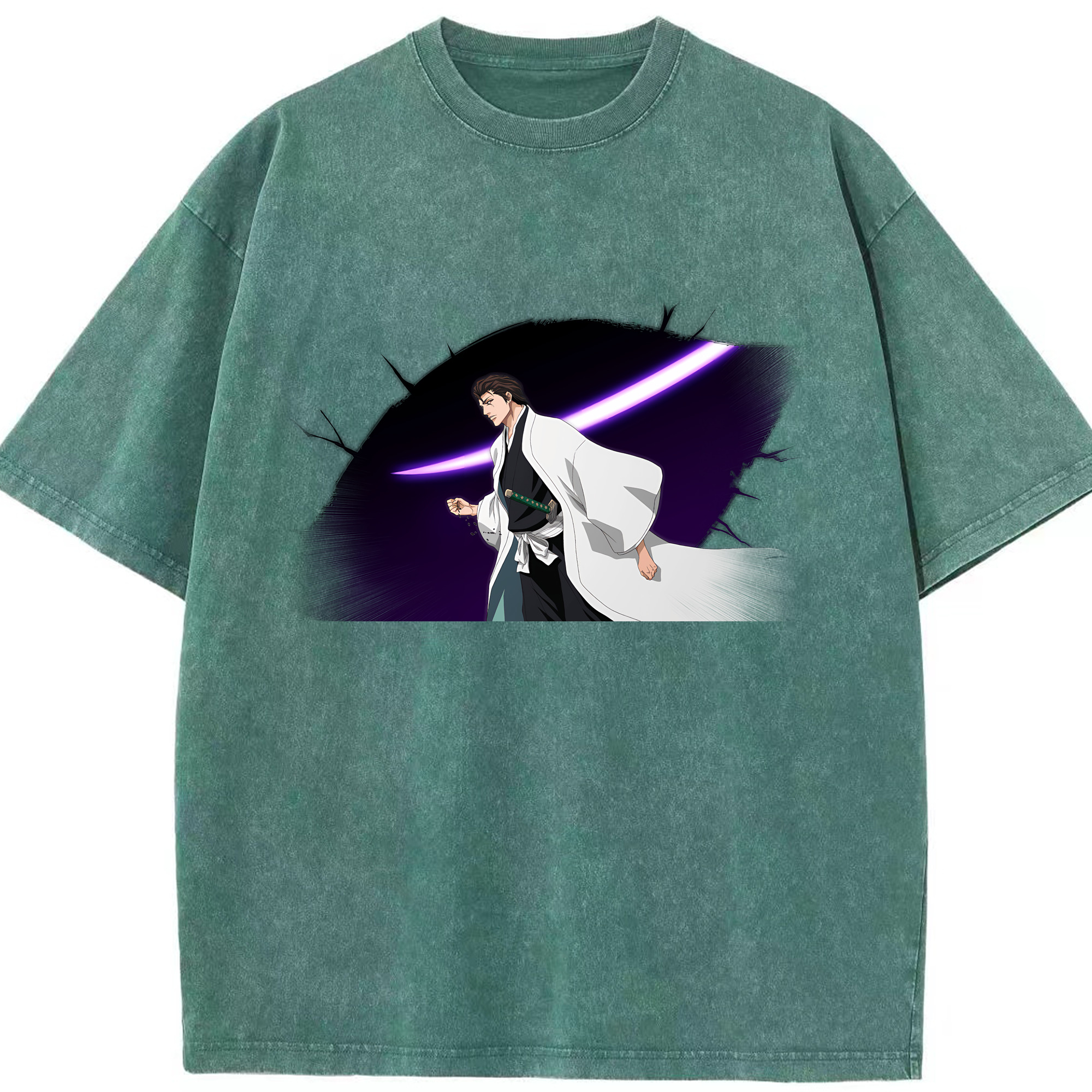 （画像用） ブリーチ 藍染 惣右介（あいぜん そうすけ） BLEACH Aizen Sousuke 綿100% ヴィンテージ風 半袖Tシャツ（フロントプリント）